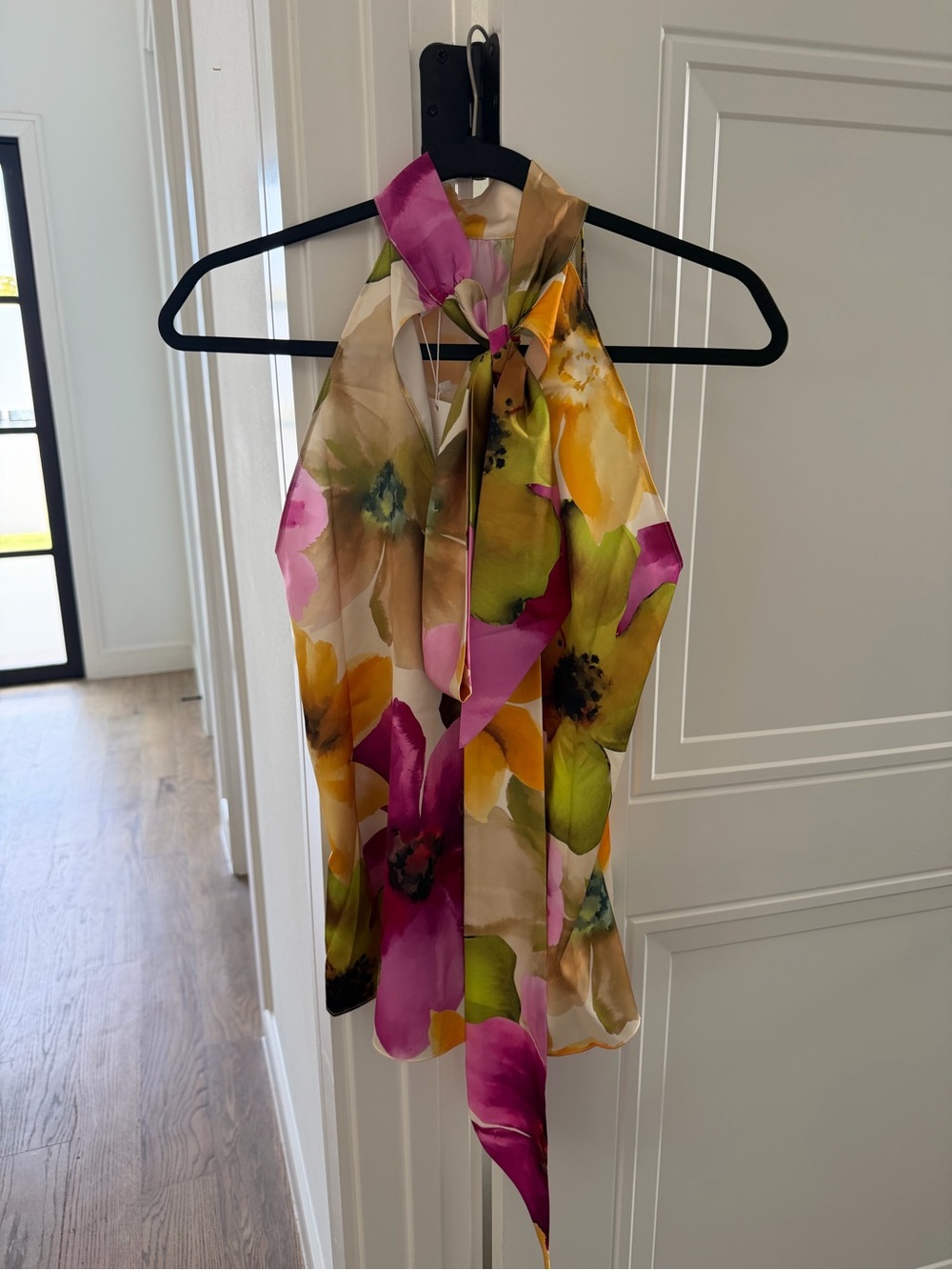 Noli Silk Floral Scarf Halter Top in Pink, Yellow & Green